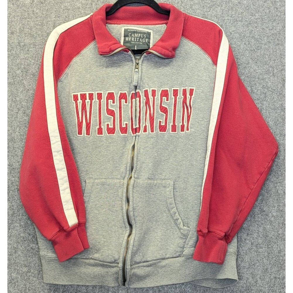 Wisconsin Badgers Gray Zip Up Jacket Long Sleeve Women’s Size L Campus Heritage